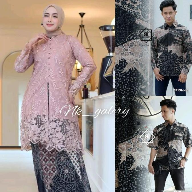 Promo Couple Kebaya Kondangan Lamaran Wisuda Tunik Kancing Tulle Mutiara Bordir  Baju Wanita Pesta B