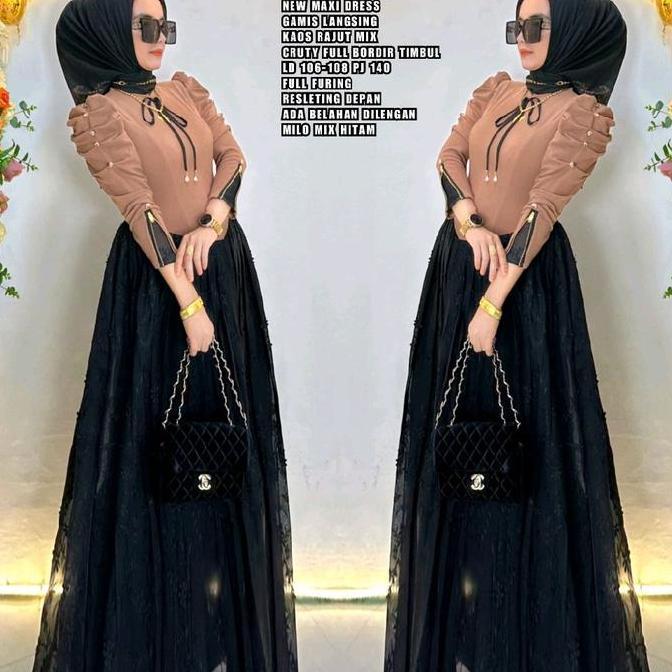Murah NewKode Gamis Jesica Langsing Rajut Bordir Timbul Elegant 100%Ori Shr