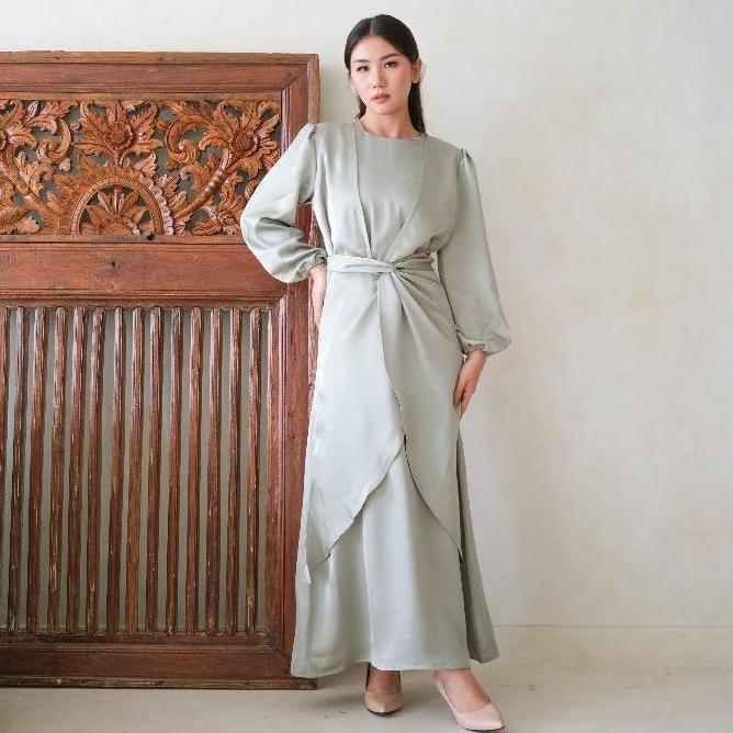 Grosir Kiyorawears - [ Raya Collection ] Azima Satin Dress / Satin Silk Premium / Gamis Polos Wanita