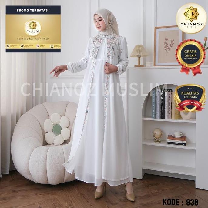 Murah Chianoz Gamis Putih Mewah Rossa Dress  Renda Baju Lebaran Umroh Haji Manasik Pesta Akad 938