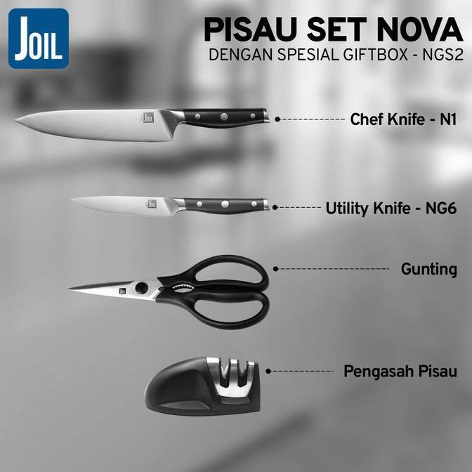 Joil Pisau Dapur Chef Knife Set Nova Knife Set 4 pcs Stainless Steel Full Tang Ketajaman Tahan Lama 
