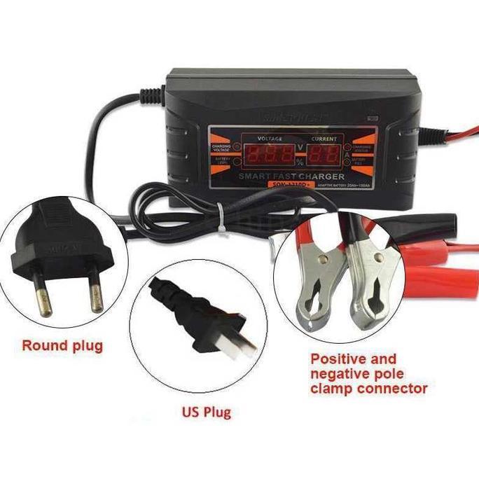 Charger Aki Motor mobil 12V/6A Cas accu upto 100Ah smart otomatis