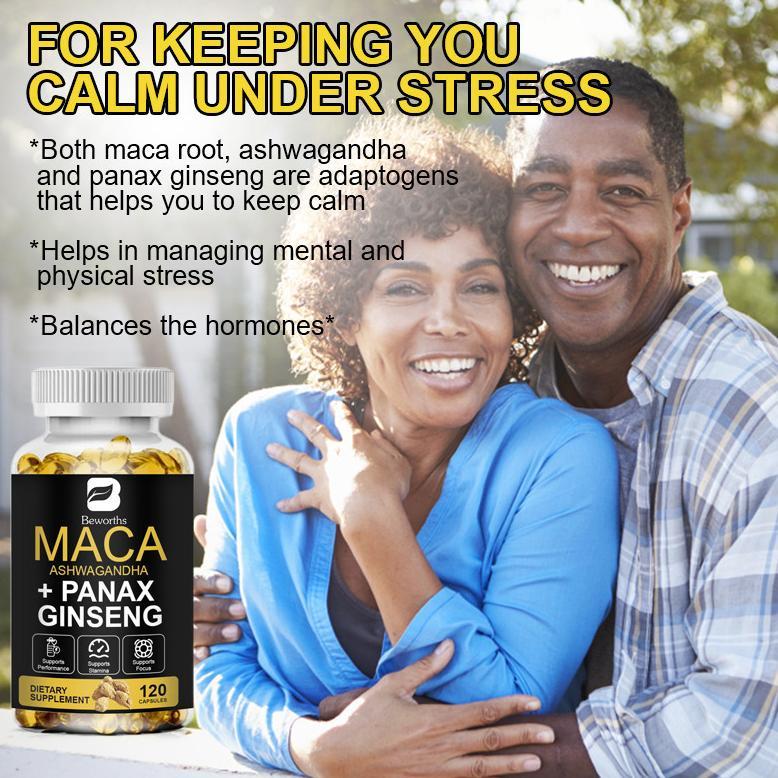 MS Beworths Maca Root Capsules with Ashwagandha Root & Korean Panax Ginseng for Natural Energy Boost