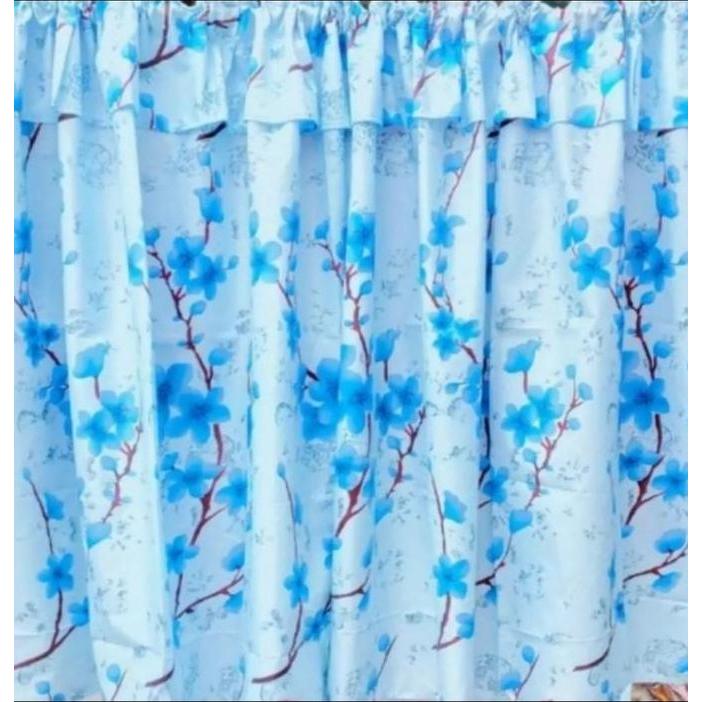 Promo Hordeng Kolong Dapur Sakura Biru Bahan Polymicro Halus Lembut Ukuran 65X95 Cm Termasuk Tali Pe