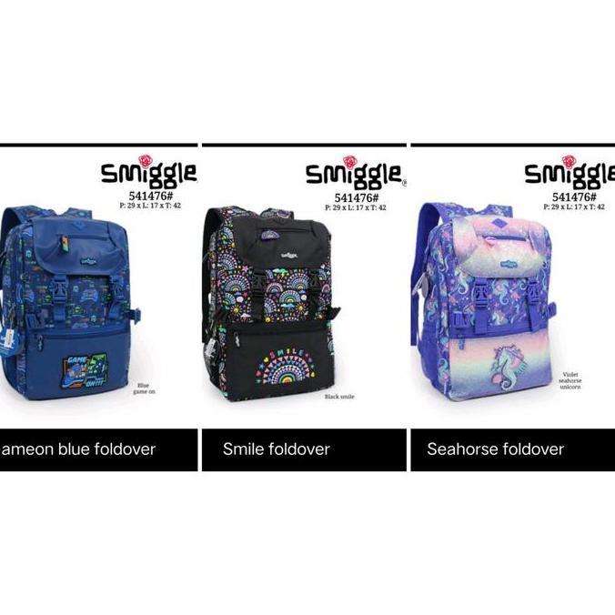 TERLARIS Smiggle Foldover Backpack Dino, Game On, Seahorse, Smile Backpack/kado