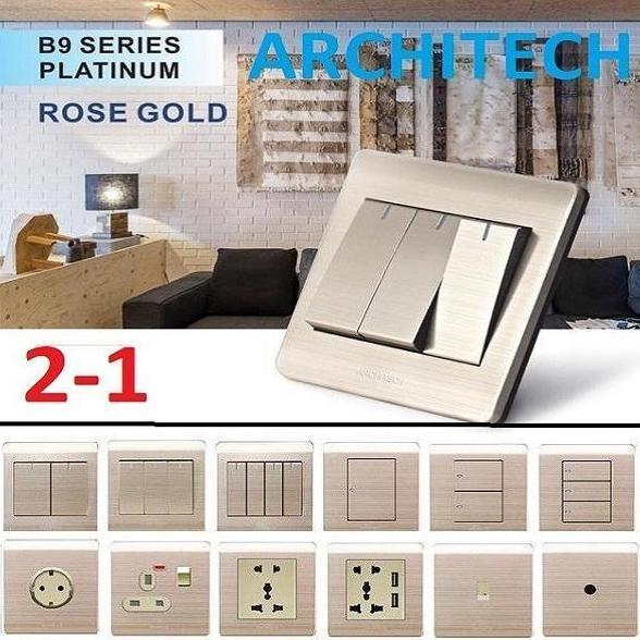 Fastrik- Architech Saklar Platinum Rose Gold B9 Architech / Stop Kontak / Sakelar / Saklar Rumah