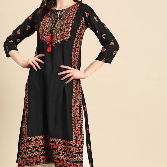 Laqueens Sangria black baju India kurta kurti hitam atasan tunik panjang Muslim wanita remaja Dewasa