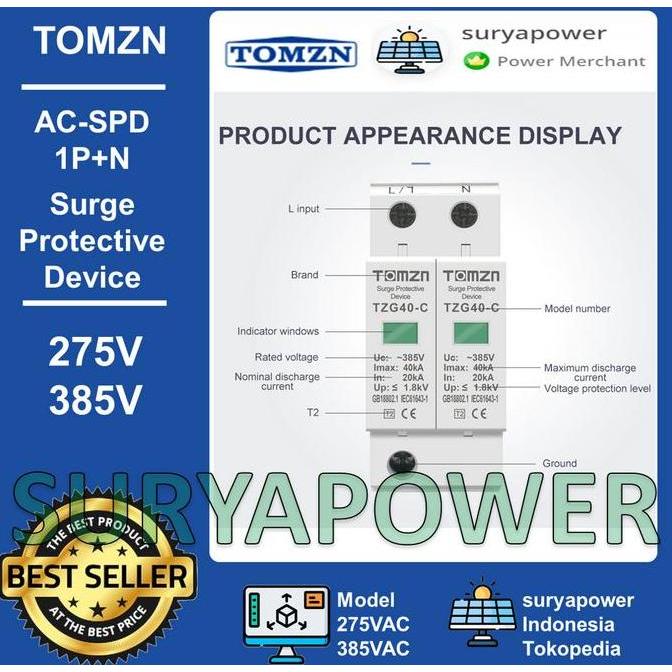Fastrik- Spd Ac - 1P+N - 275V 385V - Surge Protective Device Ac - Tomzn - Tzg40
