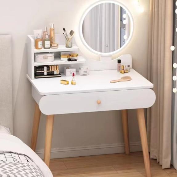 Meja Rias Lampu LED Meja Rias Rak kosmetik Meja Rias Aesthetic Mini Modern Meja Kosmetik