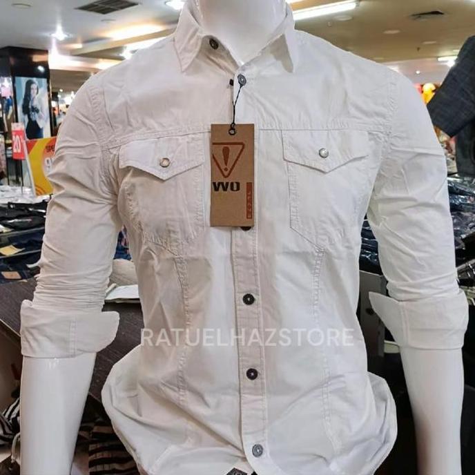 (BEST SELLER) Kemeja Watchout Putih Original Pria Panjang - Model Terbaru