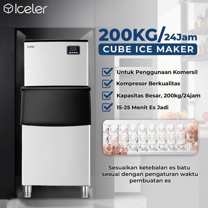 ICELER MESIN ES BATU COMMERCIAL ICE MAKER ICR-200 200KG/24JAM ICE CUBE MACHINE 224PCS/CYCLE GARANSI 