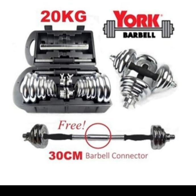 Dumbell YORK 20kg Chrome/Barbel 20kg/Dumbell Set 20 Kg