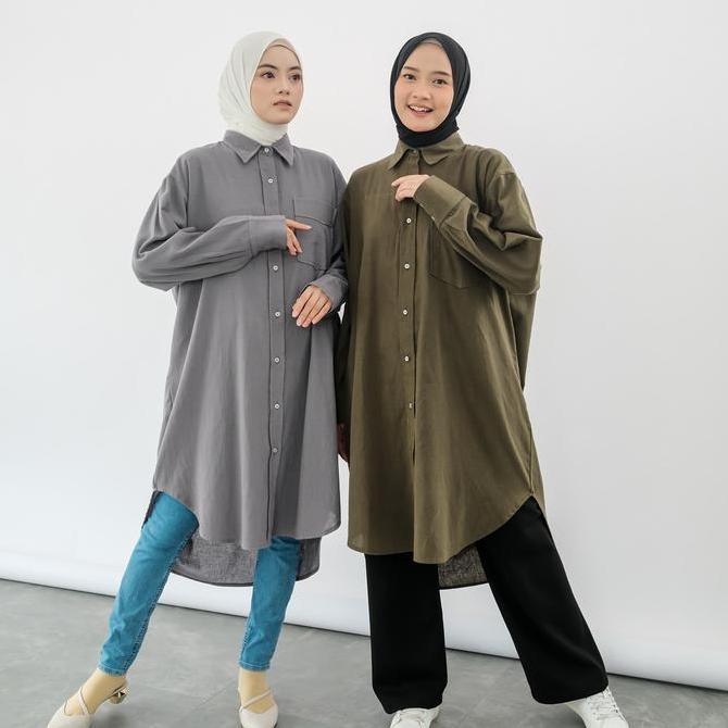 Cantek- Linen Tunik / Tunik Wanita Kasual Formal Muslim Atasan Formal Lembut