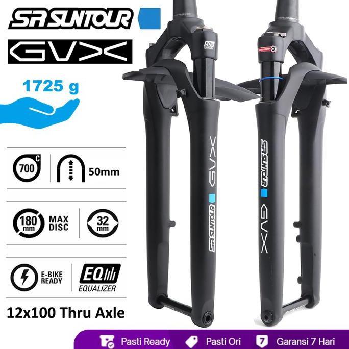 SR SUNTOUR GVX LO-R TAPERED THRU AXLE TRAVEL 50 MM GRAVEL FORK 700C TA TYRE AIR SUSPENSION LOCKOUT A