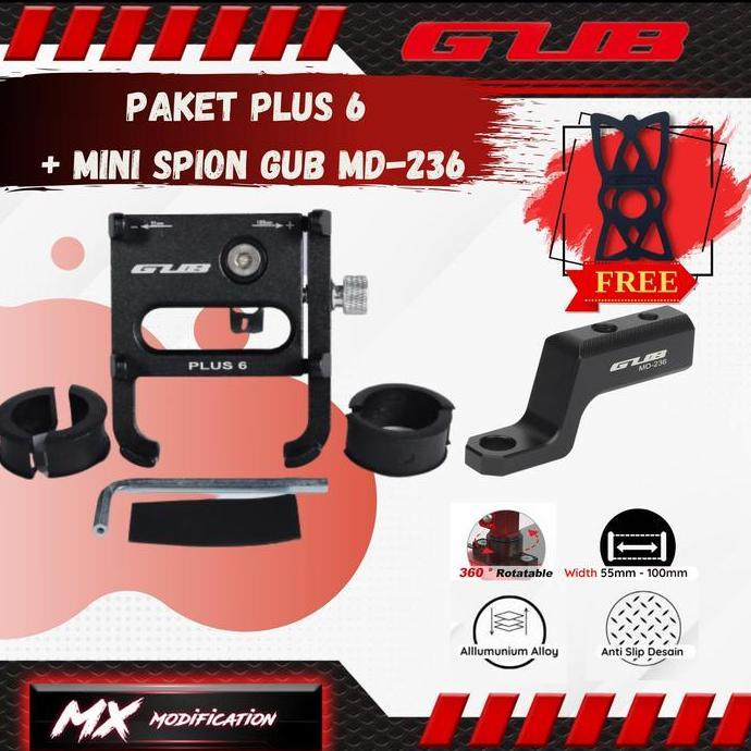 GUB Plus 6 Holder Handphone Allumunium Alloy Original Aluminium Hitam Terlaris