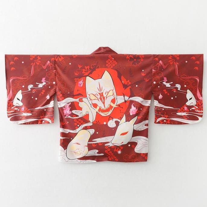 Premium Fashion Street Cardigan Kimono Wanita Jepang Harajuku Kimono Longgar Pria Merah Ungu Pakaian