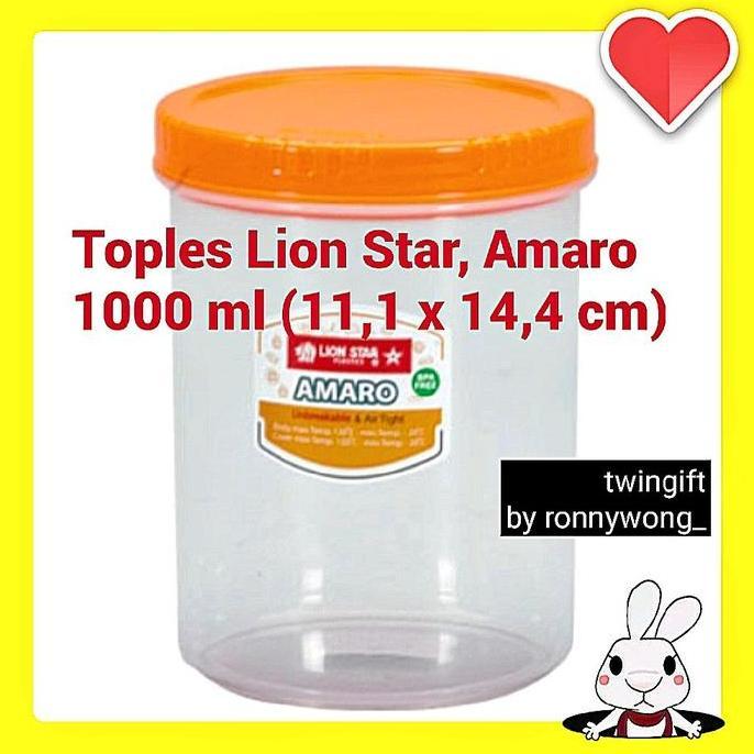 Toples plastik bulat, Lion Star, Amaro-1000 ml, BPA Free, tutup model ulir/putar. Sudah BPA Free dan