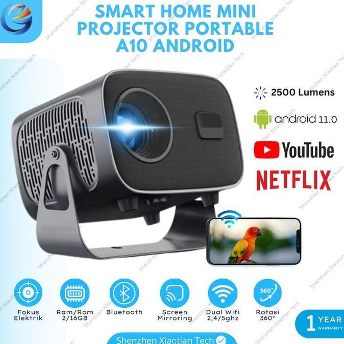 NEW Proyektor Mini LED A10 Android 11.0 Wifi 2500 Lumens | Proyektor Mini Android TV | Proyektor Min