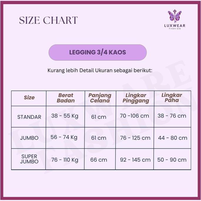 Griloff- Paket 2 Pcs Legging Kaos 3/4 Pendek Motif Polos Celana Standar Dewasa Hitam Panjang Selutut