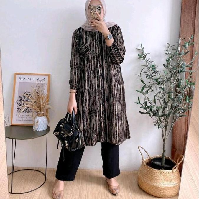 (BEST SELLER) ZERMY Set Tunik Setelan baju celana tunik Motif Garis