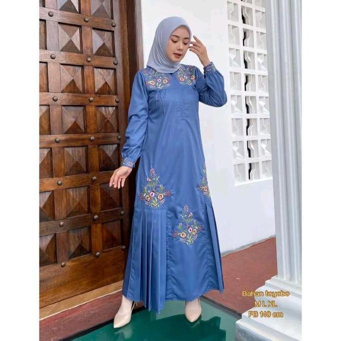 Promo Gamis Bordir Bunga Toyobo Premium Busui Friendly Wudhu Friendly - Radiafashion - Pesta, Katun,