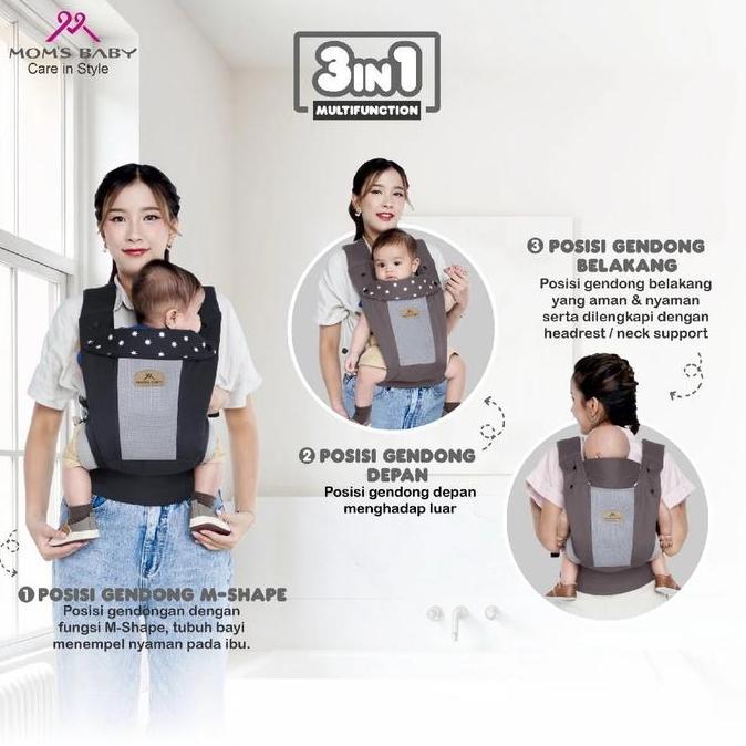 Moms Baby Gendongan SSC M-Shape Onyx MBG2067 | Baby Carrier Gendongan Depan Belakang Toddler Newborn
