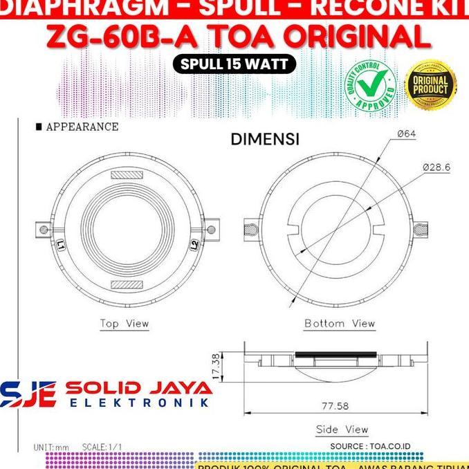 DS15 - DIAPHRAGM SPUL TOA ZG-60B-A 15W 10W SPULL TOA ZG60BA ZH-610S ZH-610SM ZH-615S ZH-615SM ZH-615
