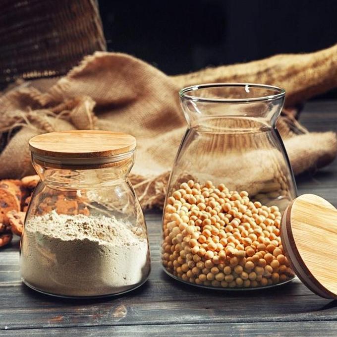 Toples Kue Kaca Bulat Unik Kedap Udara Kayu Penyimpanan lebaran mewah