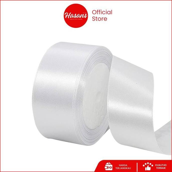[1 Roll] Pita Satin Polos Putih 3 Inch / Pita Kain Putih 7.6 Cm / Pita Kado Hadiah / Pita Satin Merk