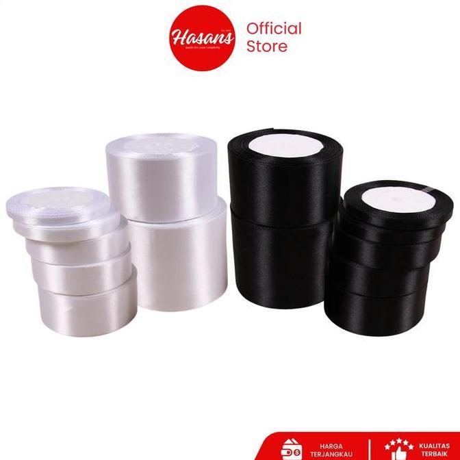 [1 Roll] Pita Satin Polos Putih Hitam 1 Inch / Pita Kain Putih Hitam 2.5 Cm / Pita Kado Hadiah / Pit