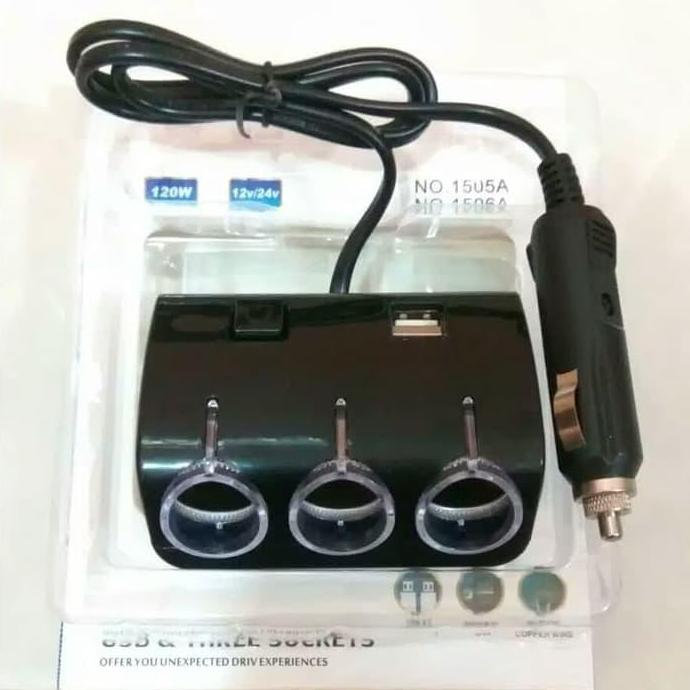 Outpic- Colokan Lighter Mobil 3 Lubang Usb Casan Charger Hp Tablet Handphone