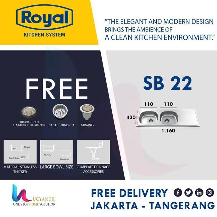 KITCHEN SINK BAK CUCI PIRING STAINLESS ROYAL ROYAL SB 22 (TERBAIK) (TERBARU) (TERMURAH)