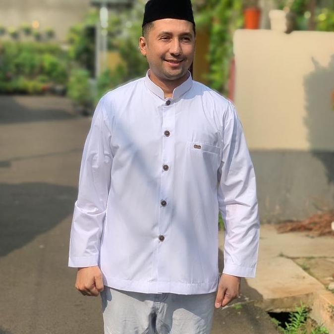 Baju Koko Pria Dewasa Putih Polos Merk Dobha Koko Haibah Model Terbaru Kancing Katun