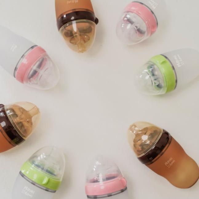 Bybyzx- Momi Homi Botol Dot Susu Anti Kolik Bayi Silikon Coklat Dengan Sedotan