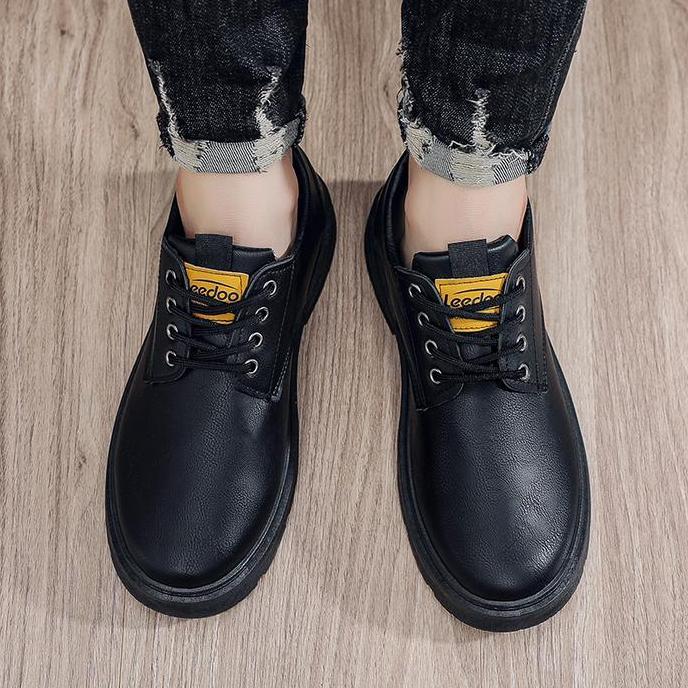 Grosir Techdoo Sepatu Formal Pria Casual Sepatu Kerja Wanita Tali Kantor Semi Kulit Simple Hitam Ant