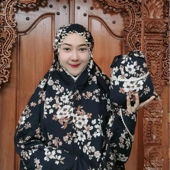 Otwkirim- Mukena Terusan Rayon Premium Motif Bunga Tali Lonceng