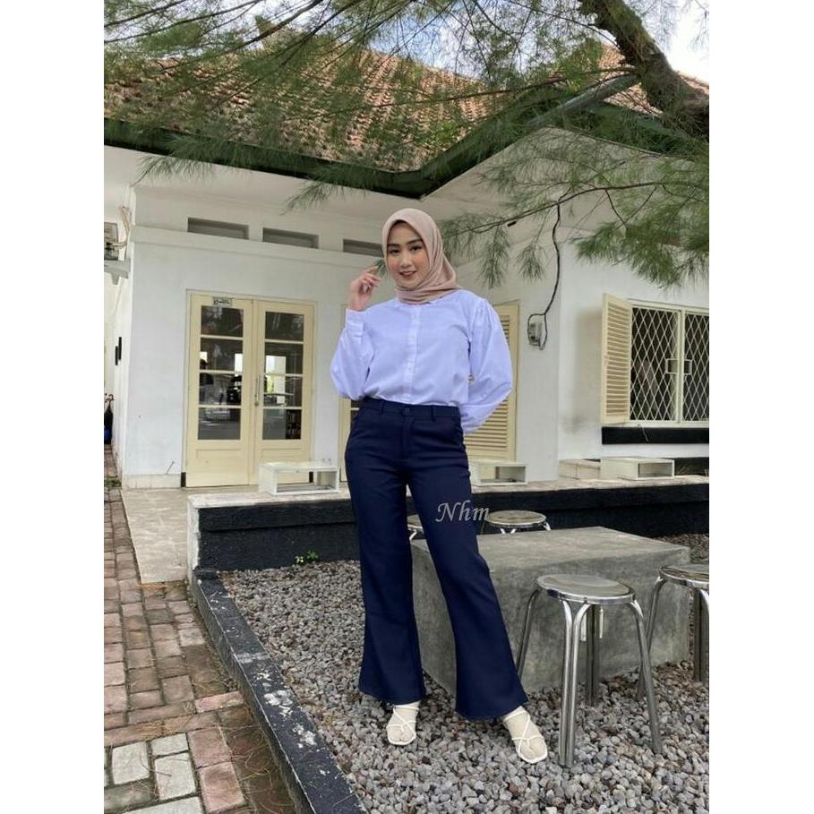 Pastikirim- Celana Kerja Cutbray Panjang Wanita Putih, Cutbray Pants