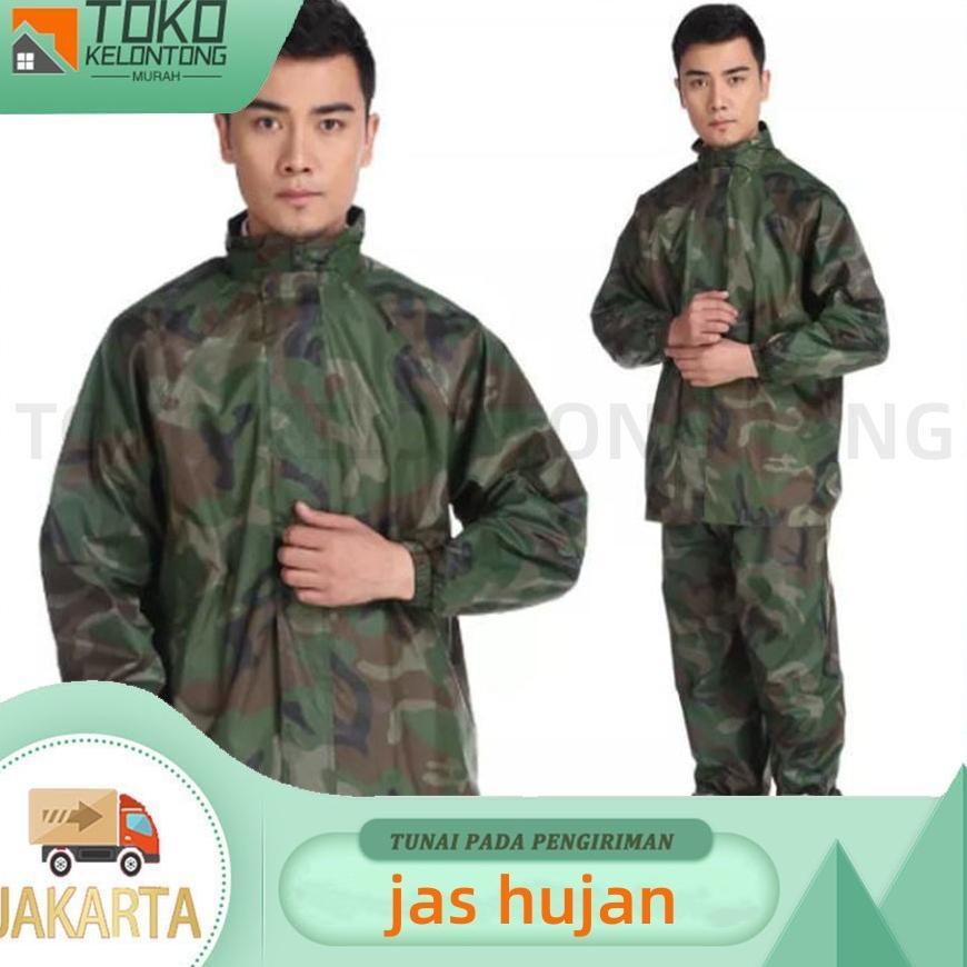 Jas Hujan Loreng Army Raincoat Campuran PVC Parasit Dan Nilon Tebal Setelan Jas Hujan Pria Dan Wanit