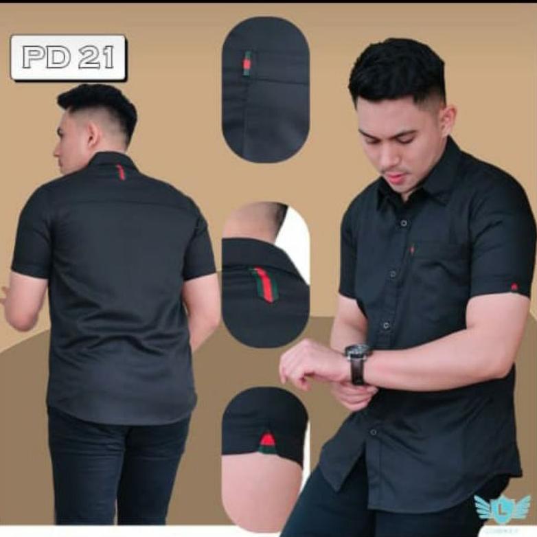 PREMIUM KEMEJA PRIA SLIMFIT LOWKEY PREMIUM PD 21 HITAM | HEM ATASAN KEMEJA BAJU LAKI-LAKI/COWOK SLIM