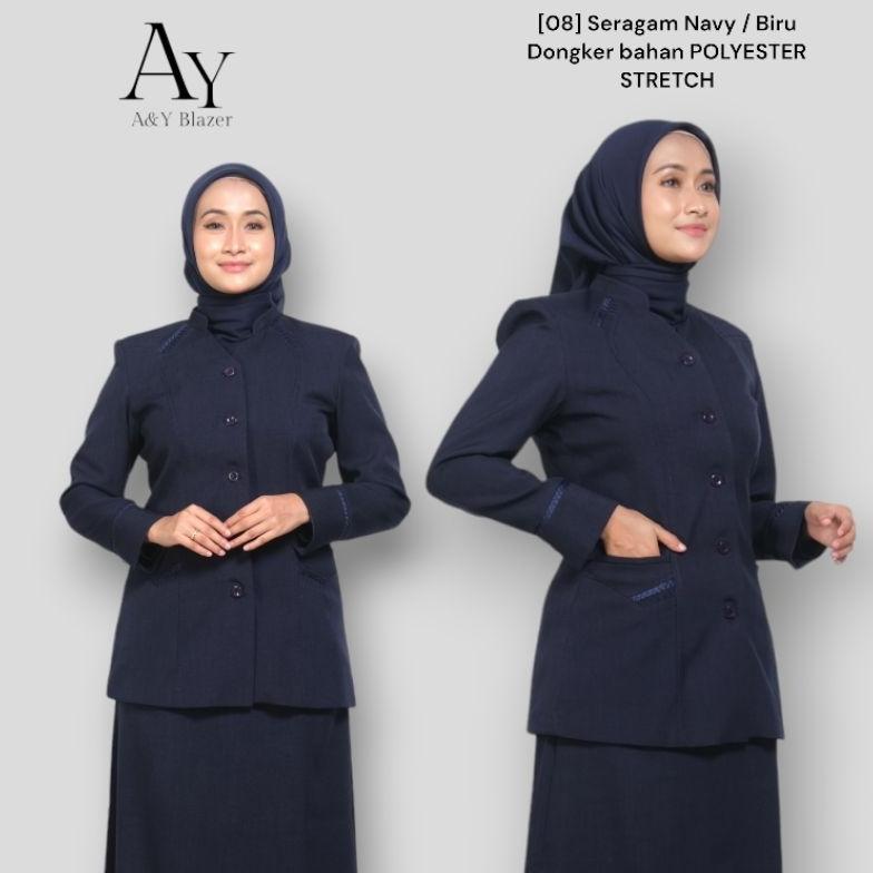 PREMIUM [08] A&Y BLAZER SETELAN BAJU SERAGAM BLAZER WANITA WARNA NAVY / BIRU DONGKER | BAHAN POLYEST