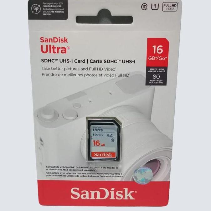 Memory SD SDHC Card Sandisk Ultra 16 GB 80 MB/s utk Camera Handycam Kamera