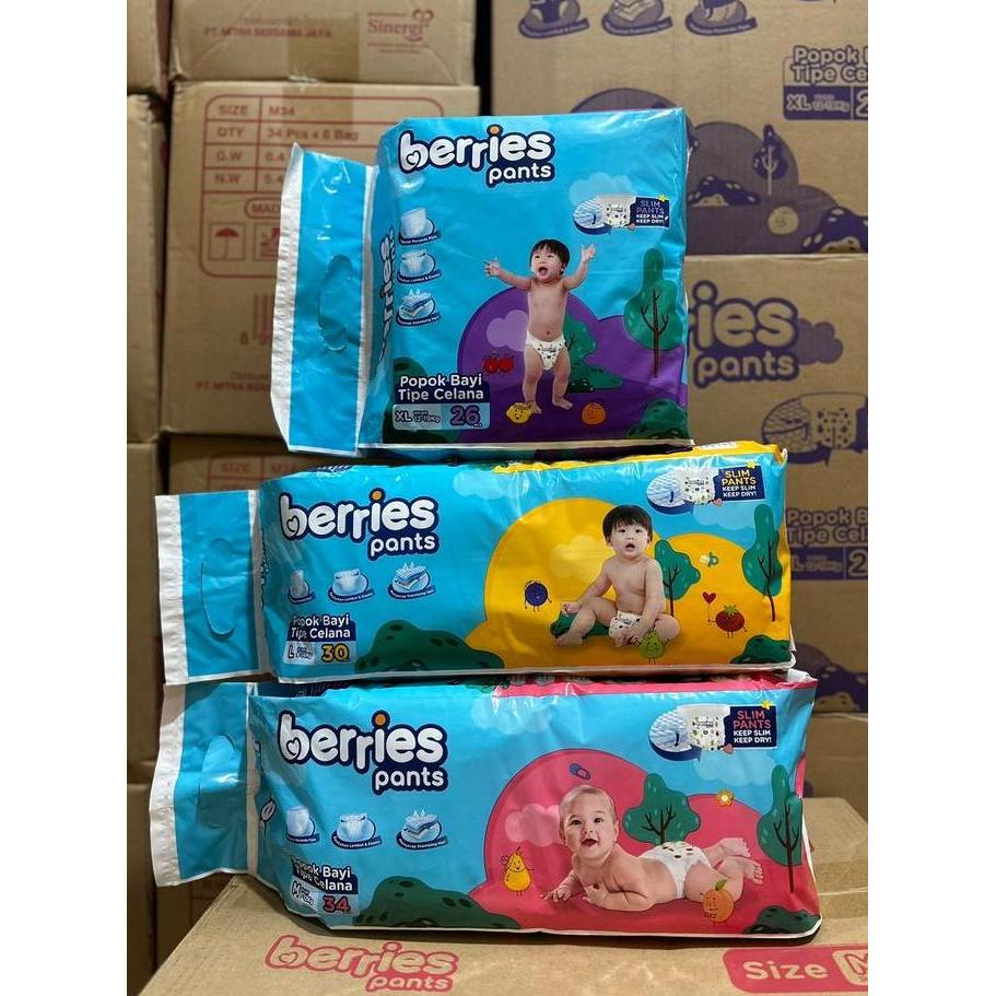 Cod,Bisa- Popok Bayi Murah Berries Pants Size M34 Popok Baby Tipe Celana Ukuran M Isi 34