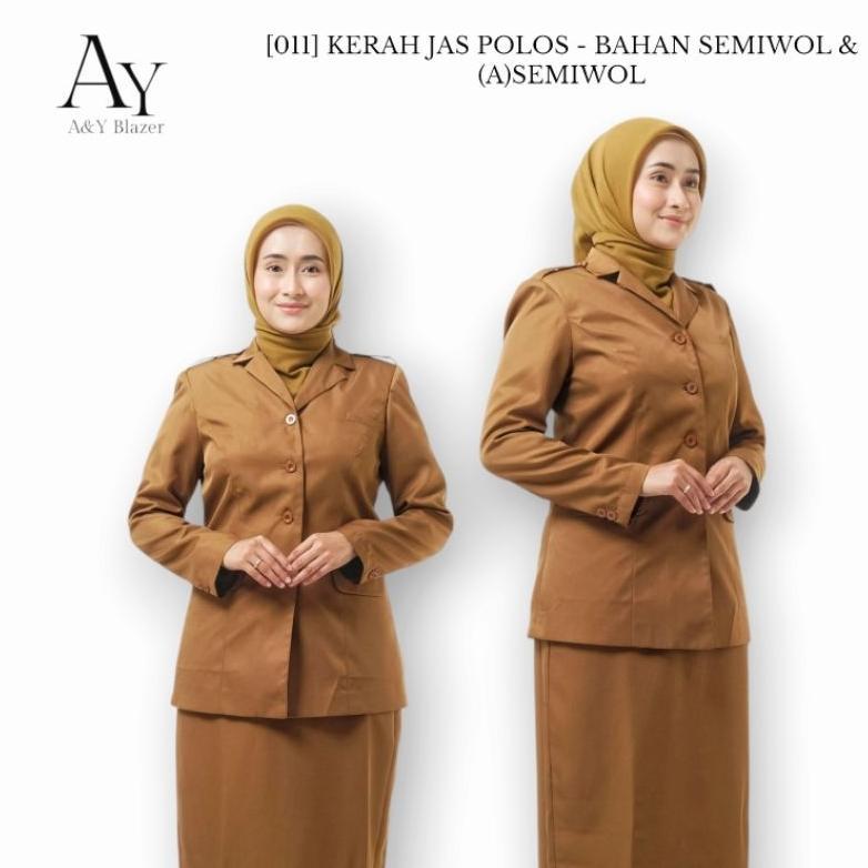 PREMIUM [011]  KERAH JAS POLOS  A&Y BLAZER BAJU SERAGAM PEMDA PDH WANITA WARNA KHAKI TUA TERBARU | S