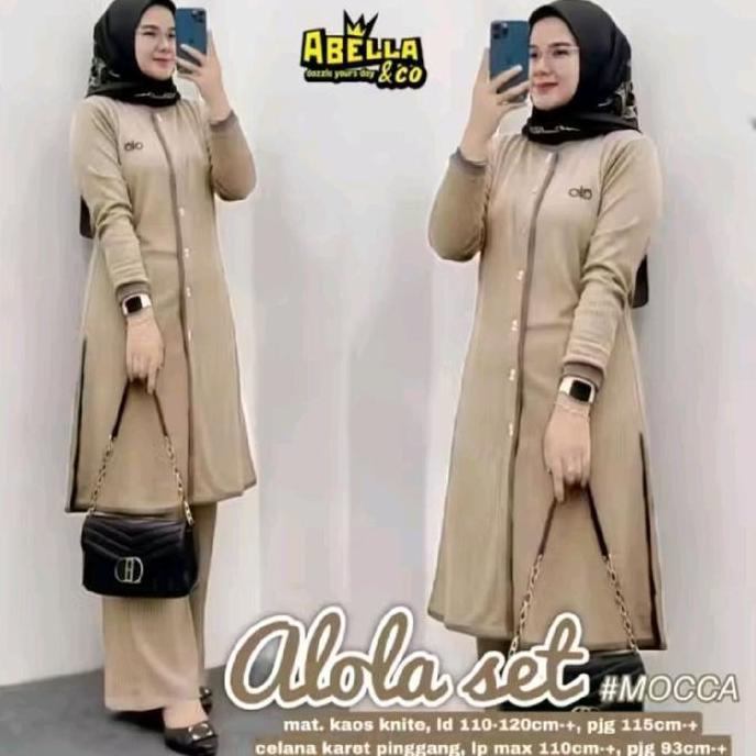PAKAIAN WANITA MUSLIM ALOLA SET CELANA ATASAN LONG TUNIK Setelan