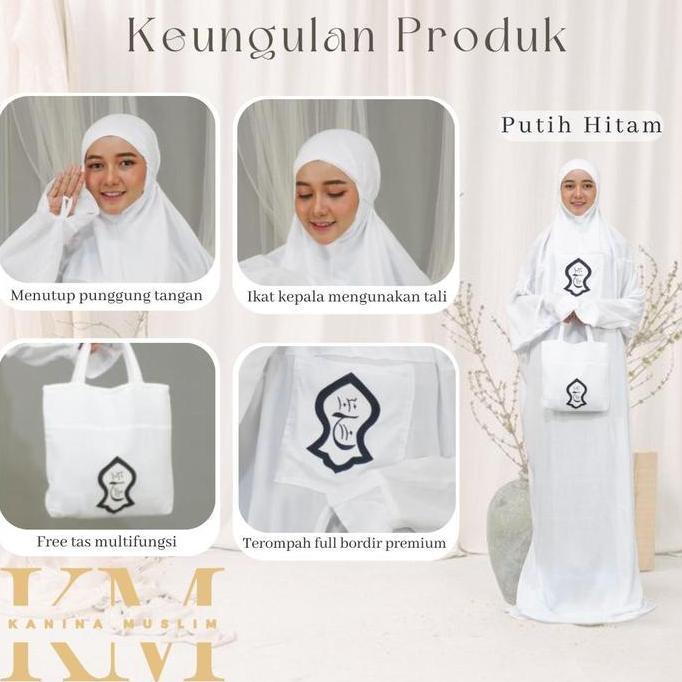 Otwkirim- Mukena Terusan Bali Terompah Bordir Polosan Putih Mukenah Hadramaut Dewasa Jumbo Rayon Had