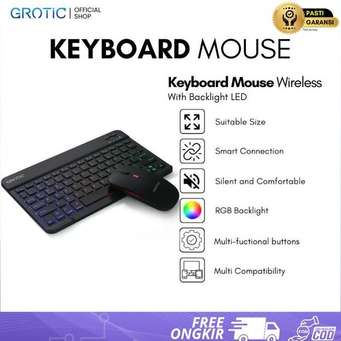 GROTIC Keyboard Wireless Bluetooth Portable 10 inch dengan Mouse