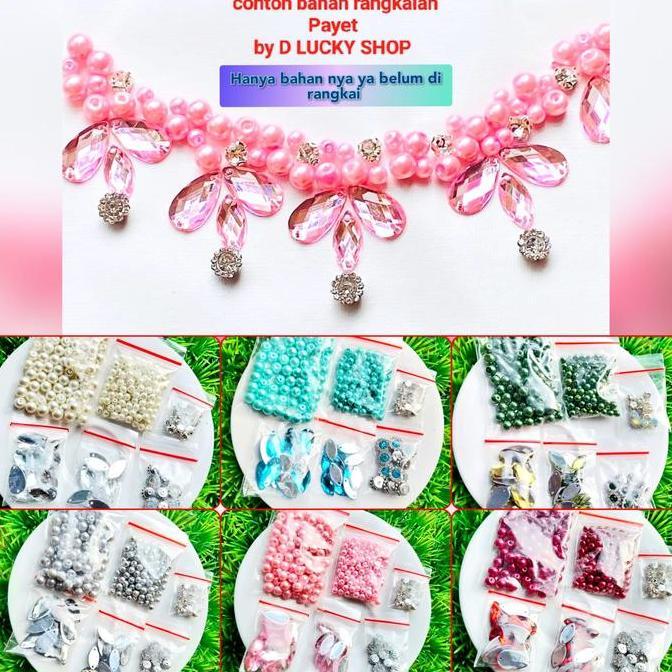 Lansungkirim- Payet Kristal Jahit Set Aneka Motif Mani Bahan Rangkai Set Grade A Bunga Manik Diamond