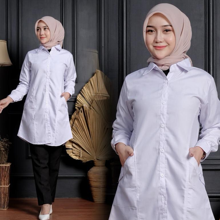 BEST SELLER KEMEJA PUTIH/KEMEJA KANTOR/TUNIK POLOS PUTIH/BAJU PPL/BAJU PNS/JUBII.ID