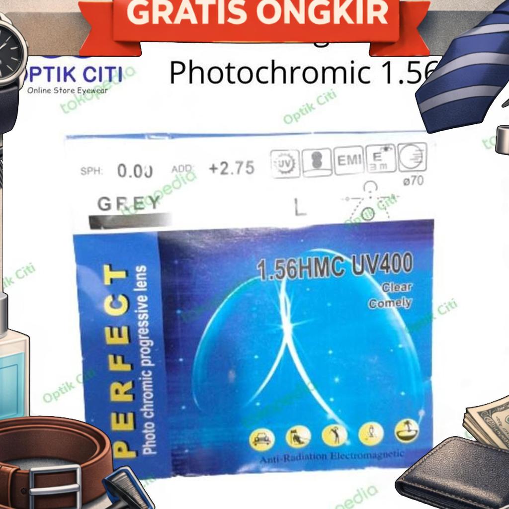 Lensa Kacamata Progresif Photochromic 1.56 Grey Lensa Berubah Warna