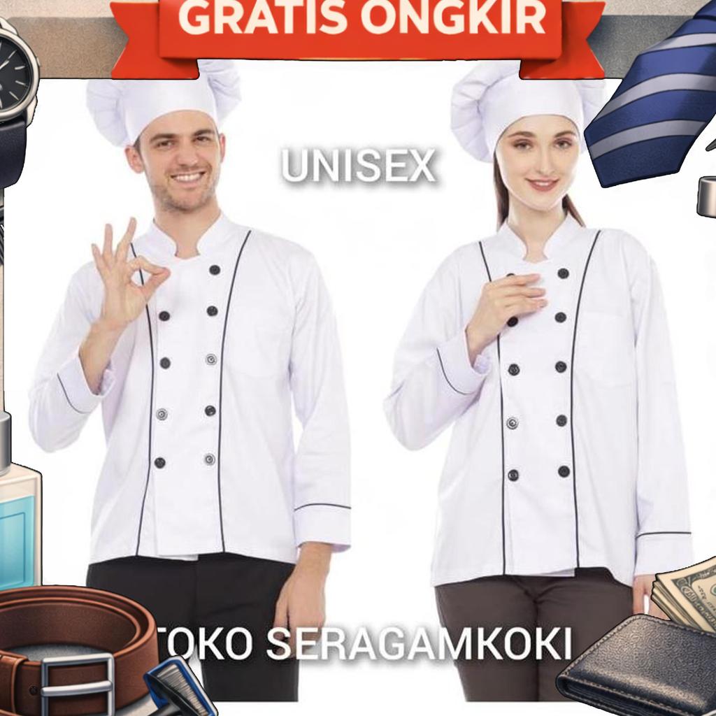 Baju Koki Baju Chef List Putih